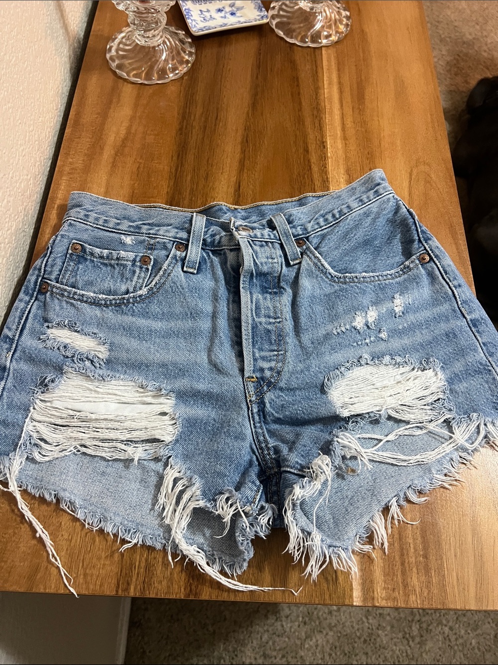 Levi's Light Blue Distressed Denim Jean Shorts